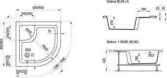 Поддон акриловый RAVAK SABINA 80 LA, полукруглый A214001020: 6