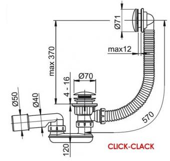 Сифон для ванны RAVAK CLICK CLACK с переливом X01377: 2