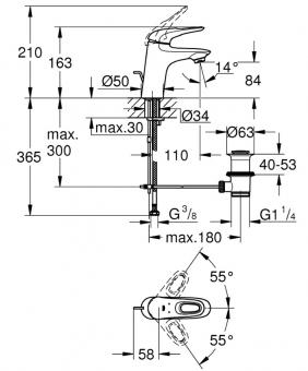 Смеситель для раковины GROHE EUROSTYLE NEW 33558003 (с донным клапаном): 5