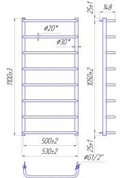 Полотенцесушитель MARIO Стандарт НР 1100х530/500 (1.3.0203.01.P): 2