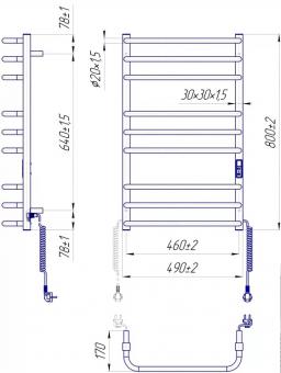 Полотенцесушитель электрический MARIO Премиум Стандарт-I 800х500/170 (2.2.1508.03.P): 2