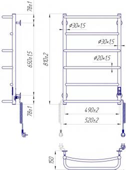 Полотенцесушитель электрический MARIO Люкс НР-І 800х530/150 (2.3.0315.10.P): 2