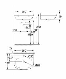 Умывальник GROHE Euro Ceramic 550x515 39336000: 2