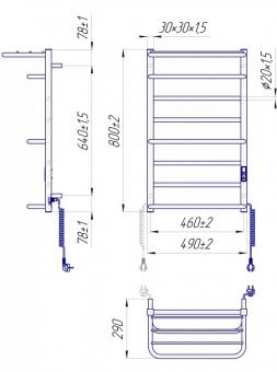 Полотенцесушитель электрический с таймером MARIO Люксор-I 800x500/290 TR (2.3.6100.11.P): 2