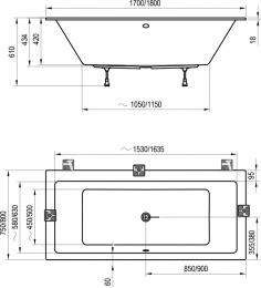 Ванна акриловая RAVAK FORMY 01 170х75 Slim C691300000: 3