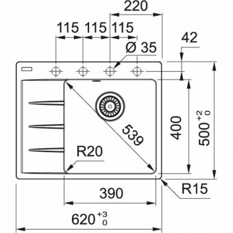 Мойка FRANKE Centro CNG 611-62 TL белый, крыло слева 114.0630.449: 2