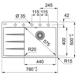 Мойка FRANKE Centro CNG 611-78 TL крыло справа, серый камень 114.0630.477: 2