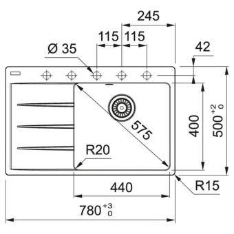 Мойка FRANKE Centro CNG 611-78 TL крыло справа, серый камень 114.0630.477: 2