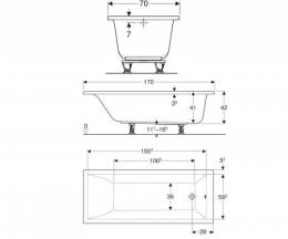 Ванна акриловая GEBERIT Selnova Square 170х70 с ножками 554.384.01.1: 2