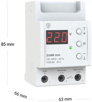 Реле напряжения однофазное на 3 модуля ZUBR D25t (4820120220449): 3