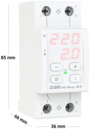 Реле напряжения с контролем тока однофазное на 2 модуля ZUBR CV2-40 red (4820120222160): 3