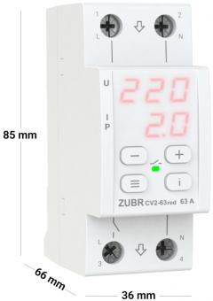 Реле напряжения с контролем тока однофазное на 2 модуля ZUBR CV2-63 red (4820120222184): 2