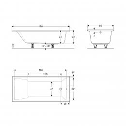 Ванна акриловая GEBERIT Selnova Square 180х80 с ножками 554.386.01.1: 2