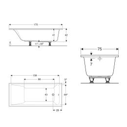 Ванна акриловая GEBERIT Selnova Square 170х75 с ножками 554.385.01.1: 2