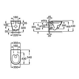 Унитаз подвесной ROCA TEO Rimless с сиденьем Slim, slow closing A34H518000: 2