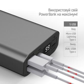 Универсальная мобильная батарея ColorWay Power Bank 20 000 mAh Full (USB QC3.0 + USB-C Power Delivery 22.5W) Gray (CW-PB200LPH3GR-PDD): 4