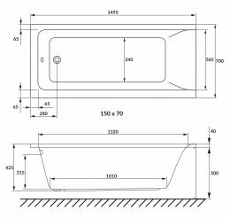 Ванна акриловая VOLLE SOLO 150х70 1210.001570: 2