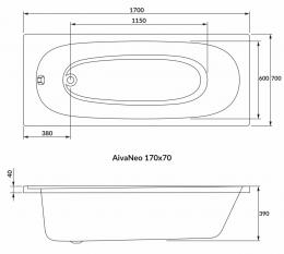 Ванна акриловая VOLLE AIVA NEO 170х70 1229.001770: 2