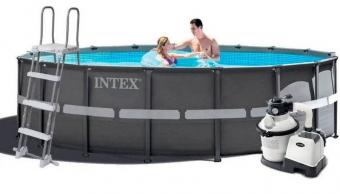 Бассейн каркасный круглый Intex 26326, 488 x 122 см (5 700 л/ч, стремянка, тент, подстилка): 1