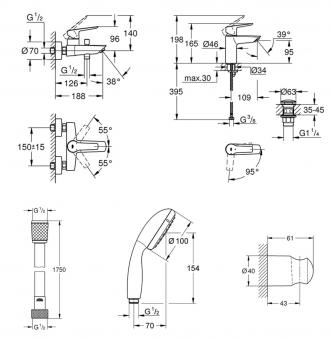 Набор смесителей для ванны GROHE QuickFix Start Black UA303301SQ: 2