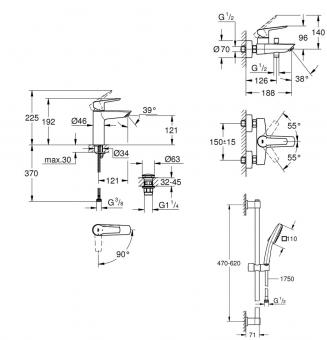 Набор смесителей для ванны GROHE QuickFix Start M-Size UA202301ME: 2