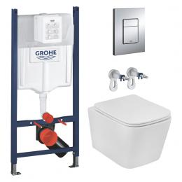 Инсталляция GROHE Rapid SL 3884966Q c панелью смыва Even 38966000 + унитаз KRONER Eifel WHI483429 Tornado Rimless с сидением Slim Soft Close Quick Release дюропласт KE483429WHIT (3884966KE483429): 1