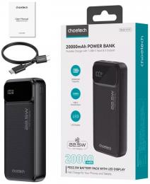 Универсальная мобильная батарея Choetech 20000mAh 22.5W PD,QC3.0 2USB-A+USB-C In/Out Black (B729): 3