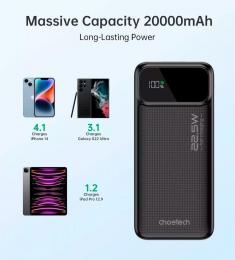 Универсальная мобильная батарея Choetech 20000mAh 22.5W PD,QC3.0 2USB-A+USB-C In/Out Black (B729): 4