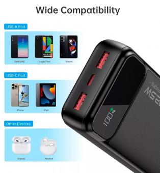 Универсальная мобильная батарея Choetech 20000mAh 22.5W PD,QC3.0 2USB-A+USB-C In/Out Black (B729): 9