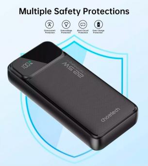 Универсальная мобильная батарея Choetech 20000mAh 22.5W PD,QC3.0 2USB-A+USB-C In/Out Black (B729): 10