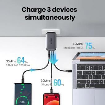 Сетевое зарядное устройство Ugreen 3xUSB 65W GaN (2хUSB-C+USB-A) CD244: 5