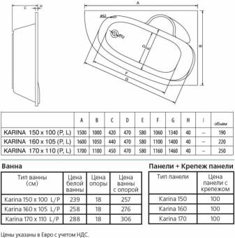 Ванна акриловая KOLLERPOOL KARINA 160x105 R: 2
