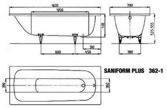 Ванна сталева KALDEWEI SANIFORM PLUS 160x70 (362-1): 4