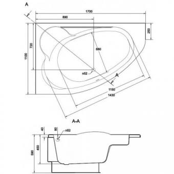Ванна акрилова CERSANIT CALABRIA/KALIOPE 170x110 права S301-115: 2