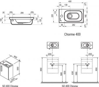 Умивальник RAVAK CHROME 400 L 40x22см XJGL1100000: 2