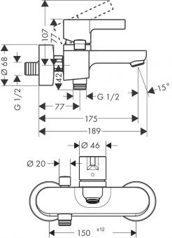 Змішувач для ванни HANSGROHE METRIS S 31460000: 2