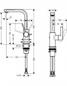 Змішувач для раковини HANSGROHE METRIS S 31159000: 3