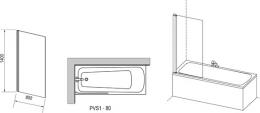 Штора для ванни нерухома RAVAK PVS 1-80 трансп. проф. сатин, скло 79840U00Z1: 2