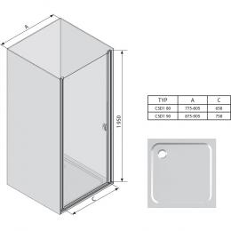 Душові двері RAVAK Chrome 90 см CSD1-90 сатин+transparent 0QV70U00Z1: 2