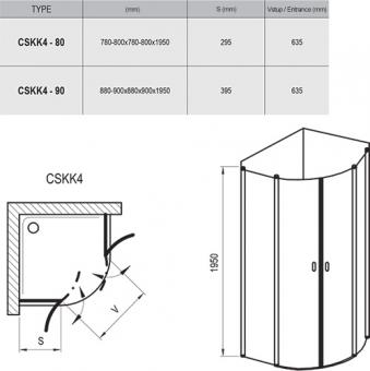 Душова кабіна RAVAK CSKK4-80 транспарент, полір. алюм. 3Q140C00Z1: 2