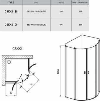 Душова кабіна RAVAK CSKK4-90 транспарент, сатин 3Q170U00Z1: 2