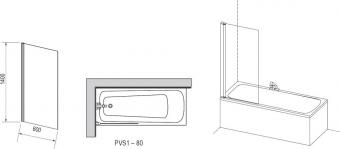 Штора для ванни нерухома RAVAK PVS 1-80 трансп. проф. полір, скло 79840C00Z1: 2