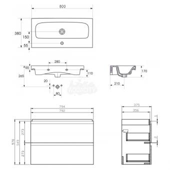 Шафка CERSANIT Moduo Slim 80 + раковина B06 S801-225: 3