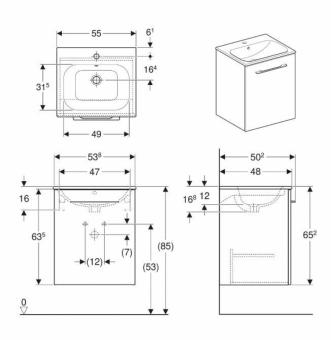 Шафка підвісна з умивальником Geberit Selnova Square slim rim 55 см 501.248.00.1: 2