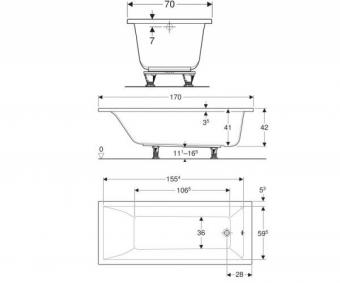 Ванна акрилова GEBERIT Selnova Square 170х70 з ніжками 554.384.01.1: 2