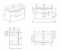 Шафка підвісна з умивальником Geberit Selnova Square 100 см 501.244.00.1: 2