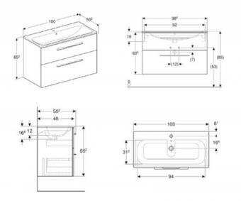 Шафка підвісна з умивальником Geberit Selnova Square 100 см 501.244.00.1: 2