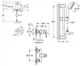 Набір змішувачів для душу GROHE Bau Loop UA123220S0: 2