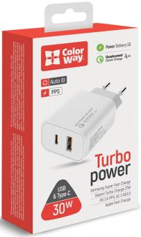 Мережевий зарядний пристрій ColorWay Power Delivery Port PPS USB (Type-C PD + USB QC3.0) (30W) white (CW-CHS037PD-WT): 7