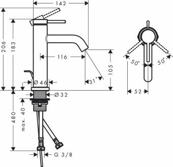 Змішувач для раковини HANSGROHE TECTURIS S 73310670: 4